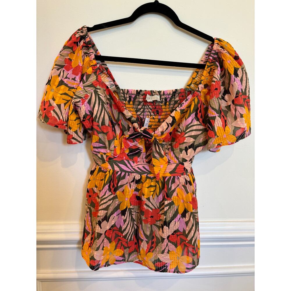 LOFT Tropical Flutter Tie Neck Top Boho | Size Small | NEW with tags‎